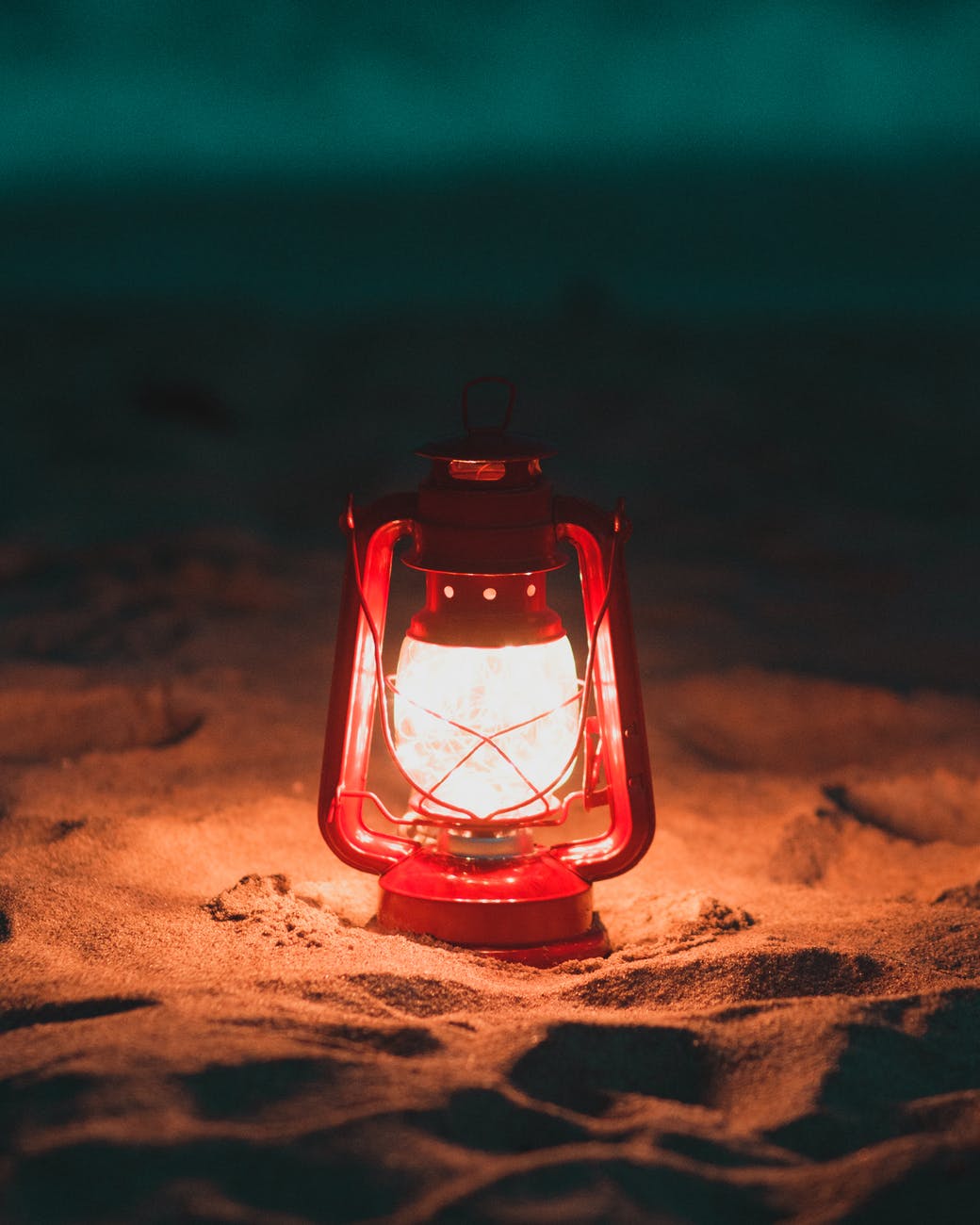 red lantern lamp turned on